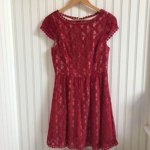 Kensie Crochet Overlay Fit & Flare Dress